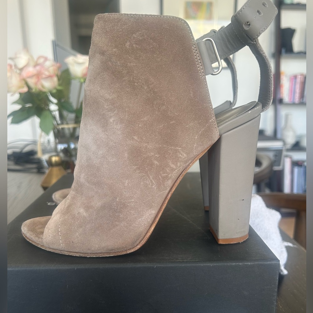 Vince Addison Peep-Toe Bootie Woodsmoke Suede